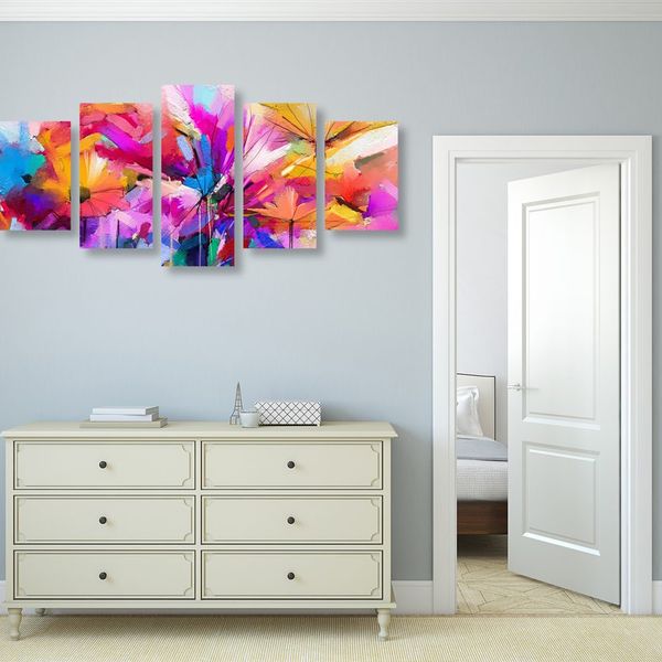 5-dielny obraz abstraktné farebné kvety - 200x100
