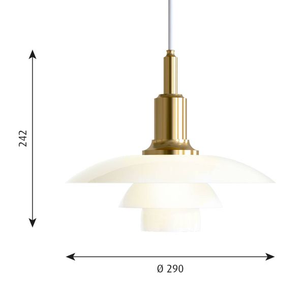 Louis Poulsen PH 3/2 sklenená lampa mosadz biela, Obývacia izba / jedáleň, mosadz, sklo, E27, 75W, K: 24.2cm
