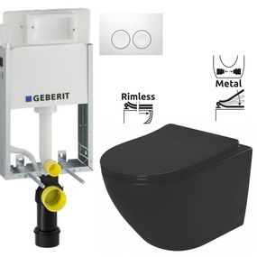 GEBERIT KOMBIFIXBasic vr. bieleho tlačidla DELTA 21 + WC REA CARLO MINI RIMLESS ČIERNY MAT + SEDADLO 110.100.00.1 21BI MM1