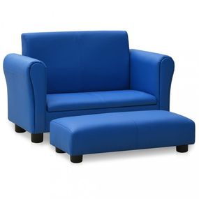 Detská sedačka s podnožkou umelá koža Dekorhome Modrá