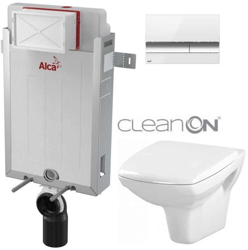 ALCADRAIN Renovmodul - predstenový inštalačný systém s bielym / chróm tlačidlom M1720-1 + WC CERSANIT CLEANON CARINA + SEDADLO AM115/1000 M1720-1 CA1