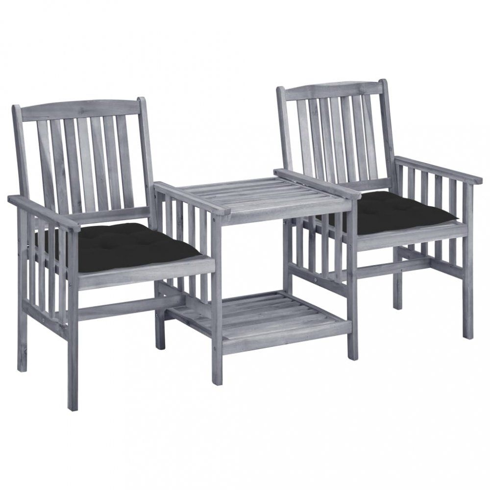 Zaradné stoličky so stolíkom akácia / látka Dekorhome Čierna
