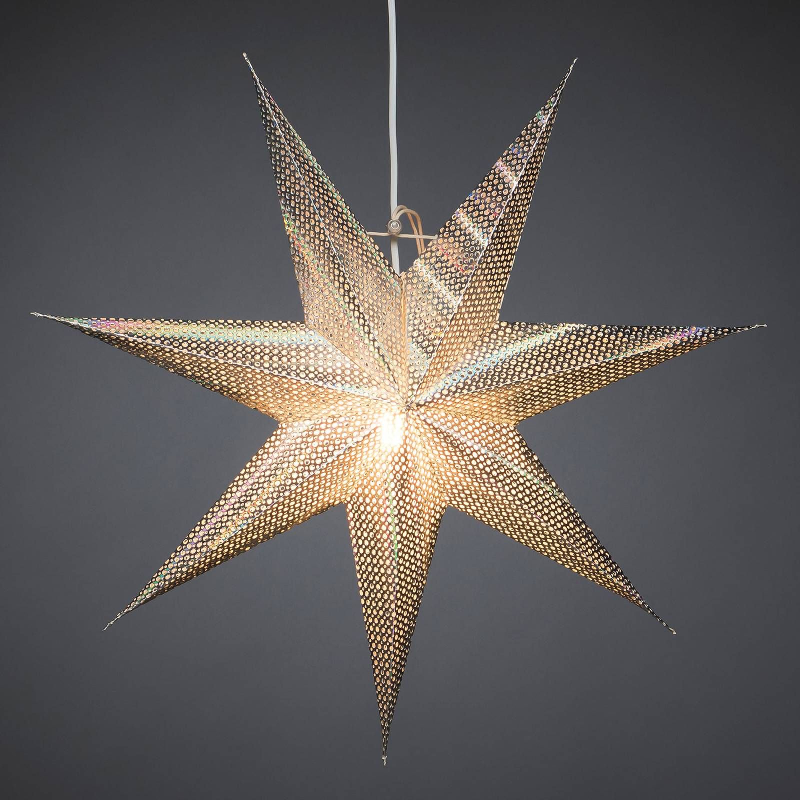 Konstsmide Christmas Dekoratívna hviezda z papiera, strieborná, 7–cípa, papier, E14, 25W