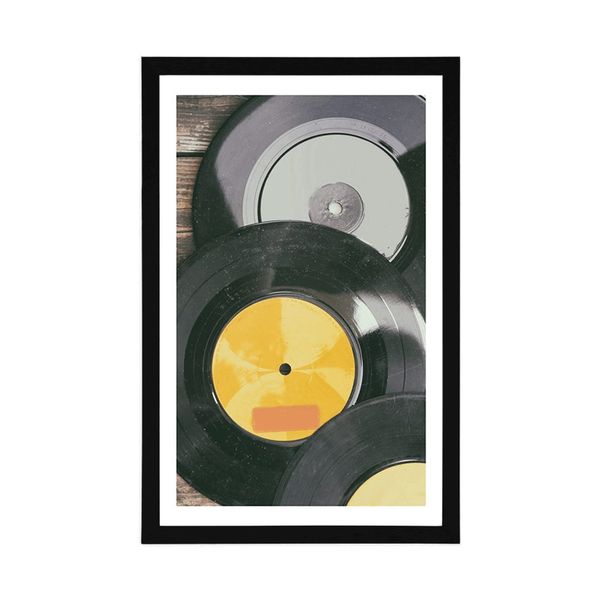 Plagát s paspartou staré platne gramofónu - 20x30 silver