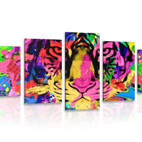 5-dielny obraz farebná tigria hlava