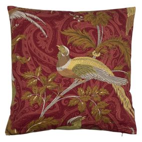 Vínový štvorcový vankúš s vtáčikmi Paisley bird red - 45*45*10cm