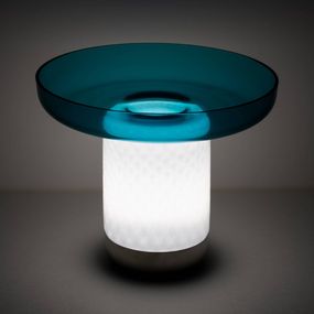 Artemide Bontà stolná LED lampa, tyrkysová doska, Obývacia izba / jedáleň, ručne vyrobené sklo, plast, 2.4W, K: 21.4cm