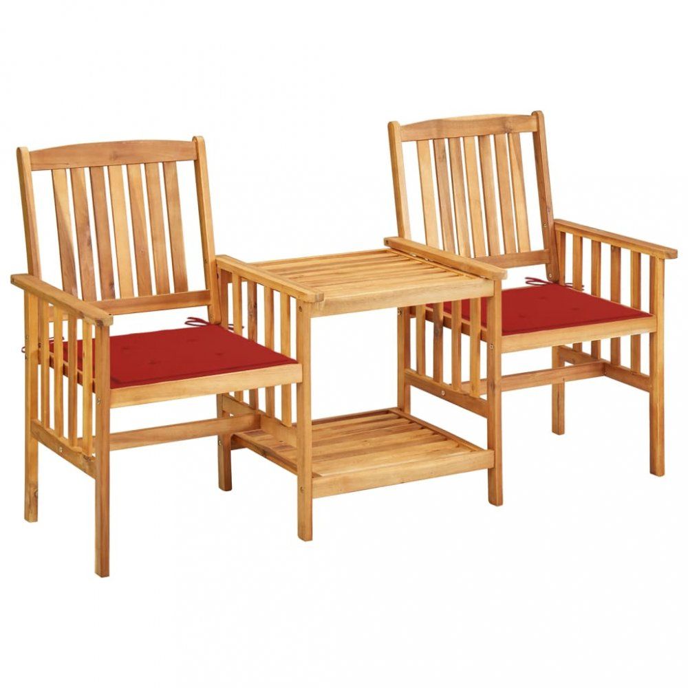 Záhradná stolička s čajovým stolíkom a poduškami Dekorhome Červená