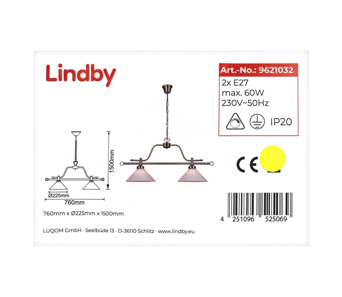 Lindby - Luster na reťazi OTIS 2xE27/60W/230V