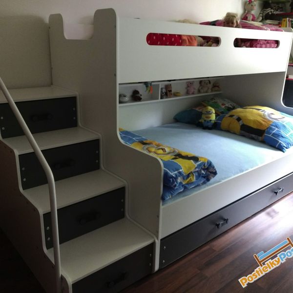 MAX 3 - Poschodová posteľ (rozšírená) s prístelkou - 200x120cm - Biely - Grafitový