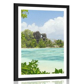 Plagát s paspartou nádherná pláž na ostrove La Digue - 30x45 black