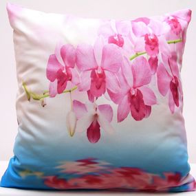 DomTextilu Bielo modrá obliečka na vankúše s rozkvitnutou ružovou orchideou 40x40 cm Biela 3161-124163