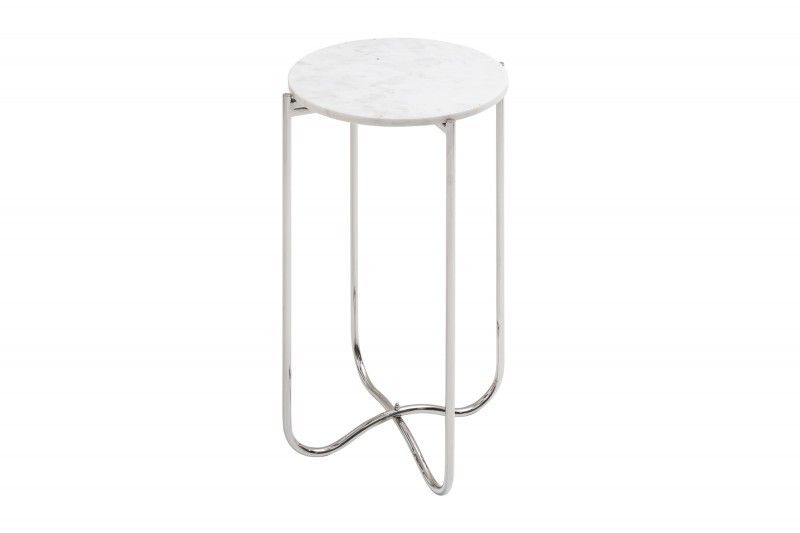 Estila Art-deco strieborný príručný stolík Jaspe s bledou mramorovou kruhovou doskou 35cm