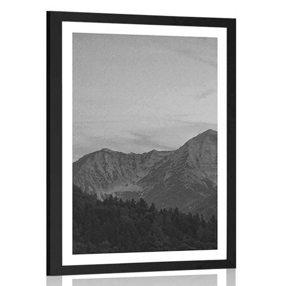Plagát s paspartou hory v čiernobielom prevedení - 60x90 black