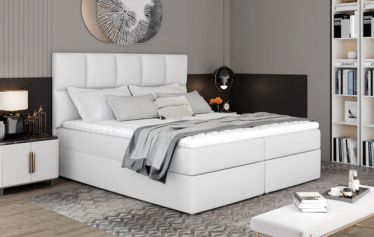 Čalúnená manželská posteľ s úložným priestorom Grosio 165 - biela