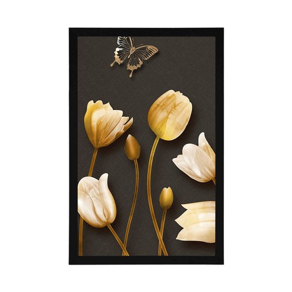 Plagát tulipány so zlatým motívom - 40x60 white