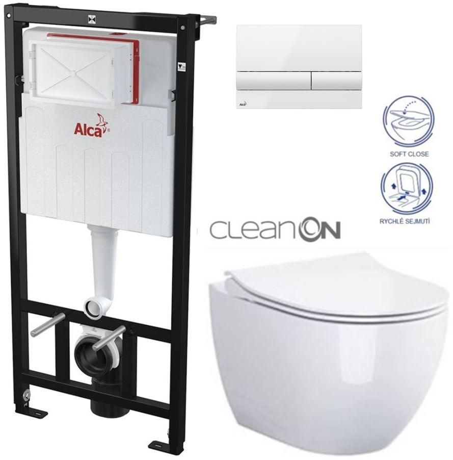 ALCADRAIN Sádromodul - predstenový inštalačný systém s bielym tlačidlom M1710 + WC CERSANIT ZEN CLEANON + SEDADLO AM101/1120 M1710 HA1