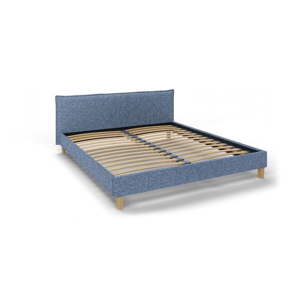 Modrá čalúnená dvojlôžková posteľ s roštom 160x200 cm Tina - Ropez