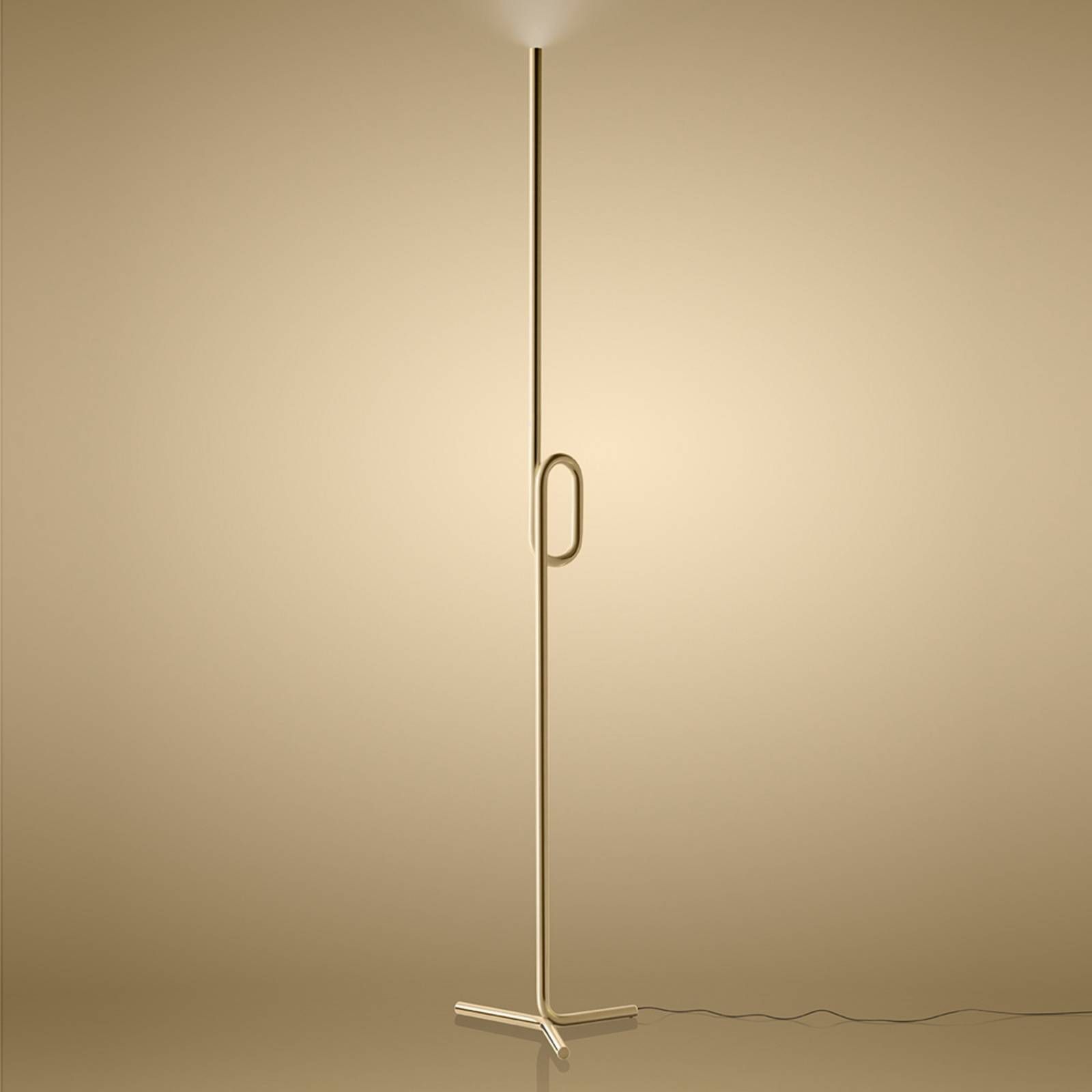 Foscarini Tobia terra stojaca LED lampa, zlatá, Obývacia izba / jedáleň, hliník, kov, 15W, P: 17 cm, L: 17 cm, K: 175cm