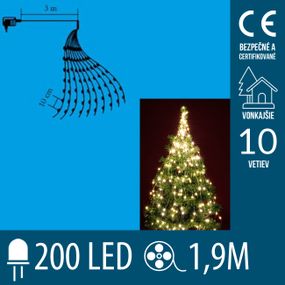 Vianočný LED zväzok svietiacich reťazcov - 10 reťazcov po 20ks LED - 1,9m - Teplá biela