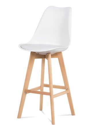 Autronic Barová stolička plast, sedák biela ekokoža/nohy masív prírodný buk CTB-801 WT