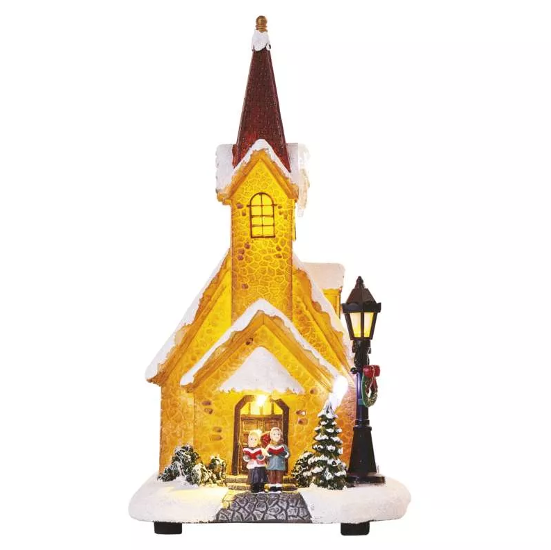 Emos LED zasnežený vianočný kostol 26cm, 3× AA, vnút., teplá biela DCLW12