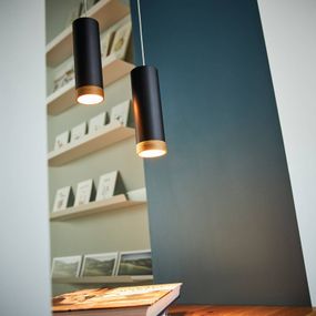 Domus Závesné LED svietidlo PHEB, čierna/dub, Obývacia izba / jedáleň, hliník, drevo, 11W, K: 16.5cm
