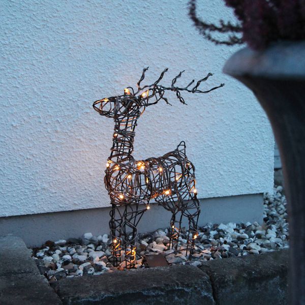 STAR TRADING Vonkajšie LED deko Deer vzhľad hnedý ratan batéria, kov, plast, 0.06W, L: 36 cm, K: 50cm