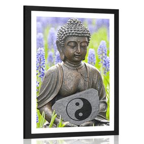 Plagát s paspartou jin a jang Budha - 30x45 black