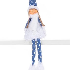 Postavička MagicHome Vianoce, Dievčatko s hustou sukňou, látkové, modro-sivé, 14x11x62 cm