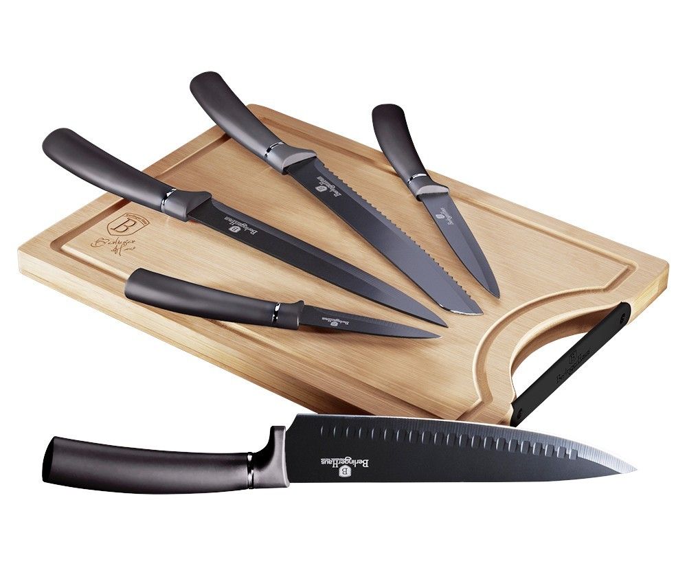 BERLINGERHAUS Sada nožů s nepřilnavým povrchem + prkénko 6 ks Carbon PRO Line BH-2567