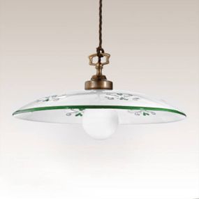 Cremasco Závesná lampa Bassano, 1-plameňová, zelené detaily, Obývacia izba / jedáleň, keramika, mosadz, E27, 100W