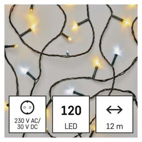 LED vianočná reťaz, 12 m, vonkajšia aj vnútorná, teplá/studená biela, časovač