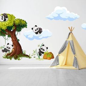DomTextilu Nálepka na stenu pre deti veselé pandy na strome 120 x 240 cm