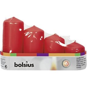 Sviečky Bolsius Pillar Advent, Vianočná, červené, 48 mm 60/80/100/120 mm, bal. 4 ks