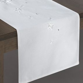 DomTextilu Biely behúň na stôl s motívom snehových vločiek 12294-157900