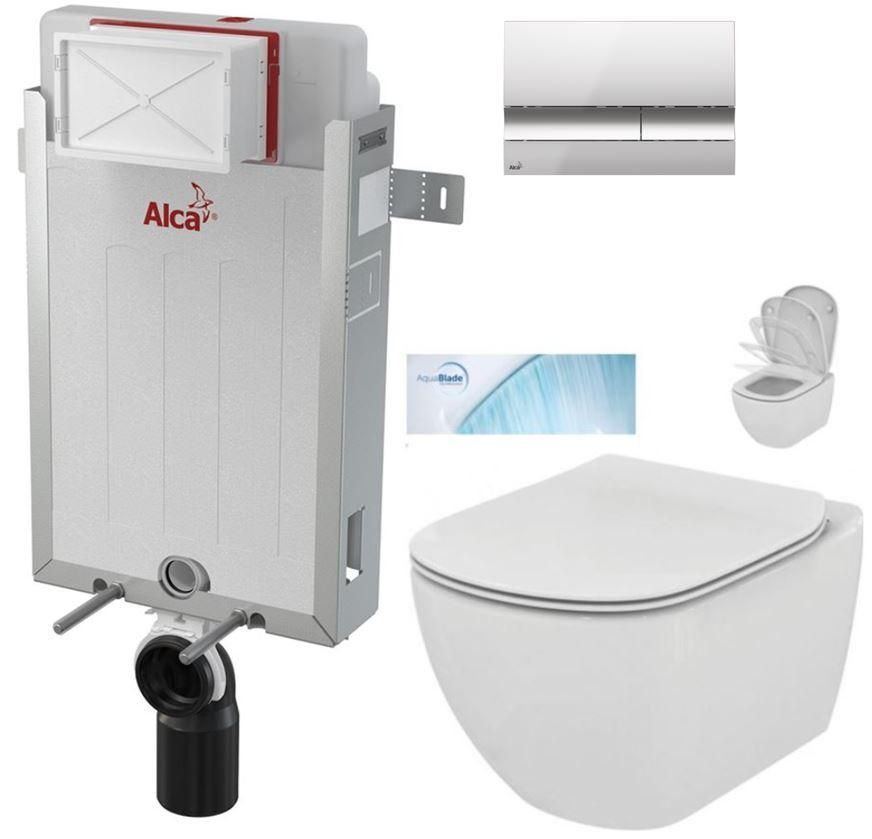 ALCADRAIN Renovmodul - predstenový inštalačný systém s chrómovým tlačidlom M1721 + WC Ideal Standard Tesi so sedadlom SoftClose, AquaBlade AM115/1000 M1721 TE1