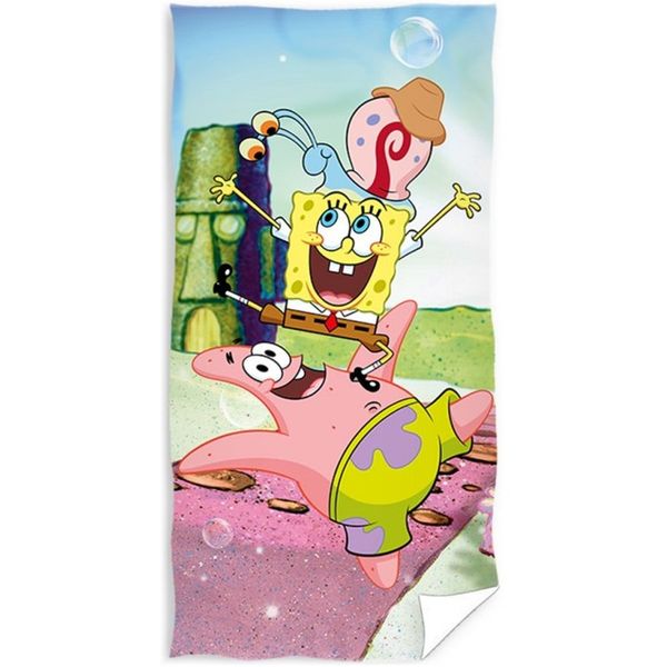 Carbotex · Detská plážová osuška SpongeBob a jeho priatelia - 100% bavlna, froté s gramážou 320 gr./m² - 70 x 140 cm
