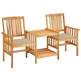 Záhradná stolička s čajovým stolíkom a poduškami Dekorhome Béžová