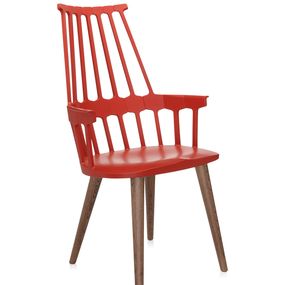 Kartell - Stolička Comback Wooden Legs, oranžovo-červená/dubová