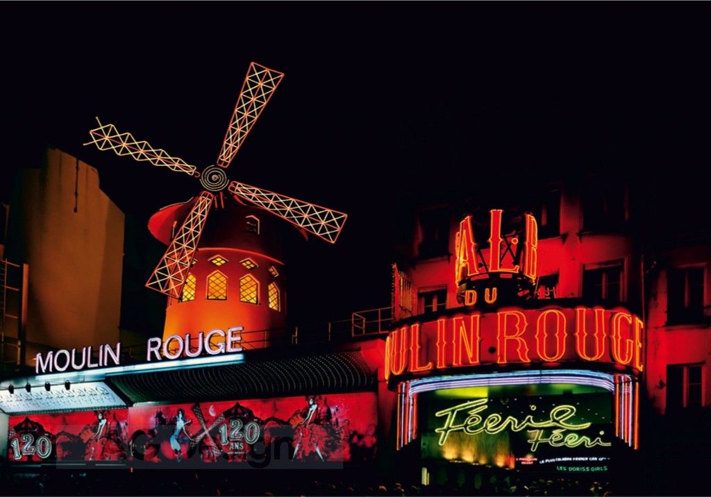 Obrazová fototapety na stenu štvordielna FTxxl0171 nočný život v Moulin Rouge 360 x 270 cm