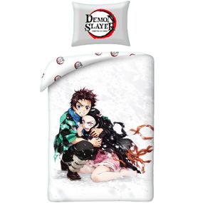 Halantex · Bavlnené posteľné obliečky Zabijak démonov - Demon Slayer - motív Tanjiro & Nezuko - 100% bavlna - 70 x 90 cm + 140 x 200 cm