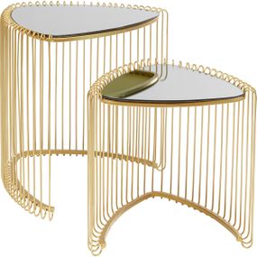 KARE Design Odkládací stolek Wire Triangle - zlatý (set 2 kusů)