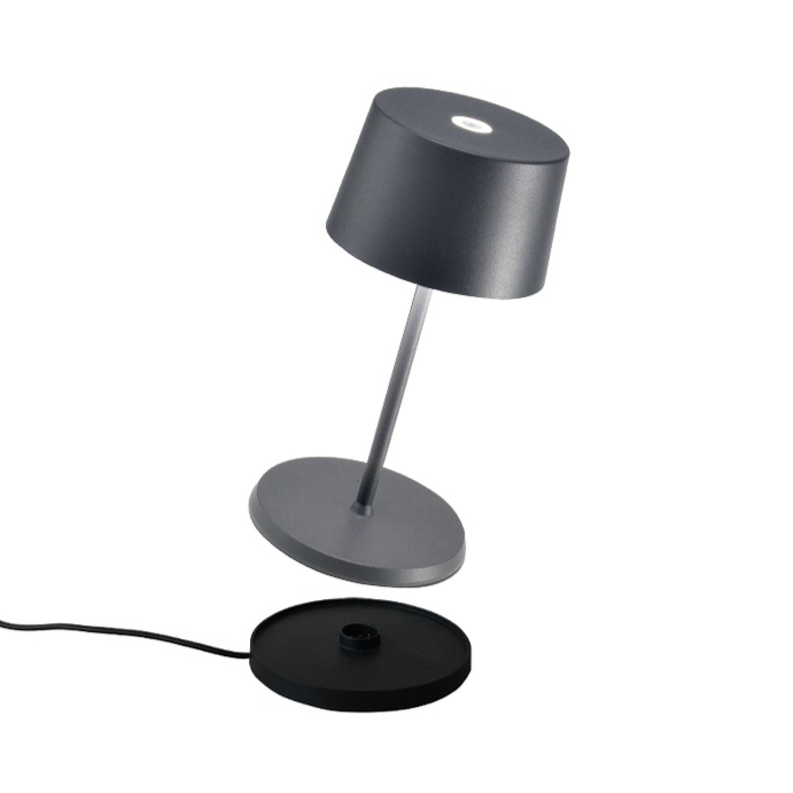Zafferano Olivia mini lampa na batérie tmavosivá, Obývacia izba / jedáleň, hliník, polykarbonát, 2W, K: 22cm