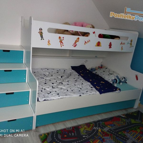 MAX 3 - Poschodová posteľ (rozšírená) s prístelkou - 200x120cm - Biely - Modrý