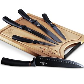 BERLINGERHAUS Sada nožů s nepřilnavým povrchem + prkénko 6 ks Black Rose Collection BH-2550