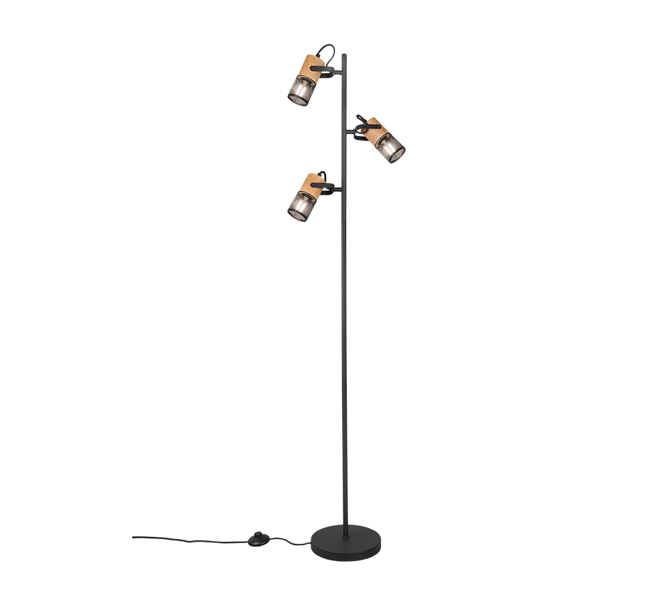 TRIO 404300332 TOSH stojacia lampa D230mm 3xE14 matná čierna, drevo