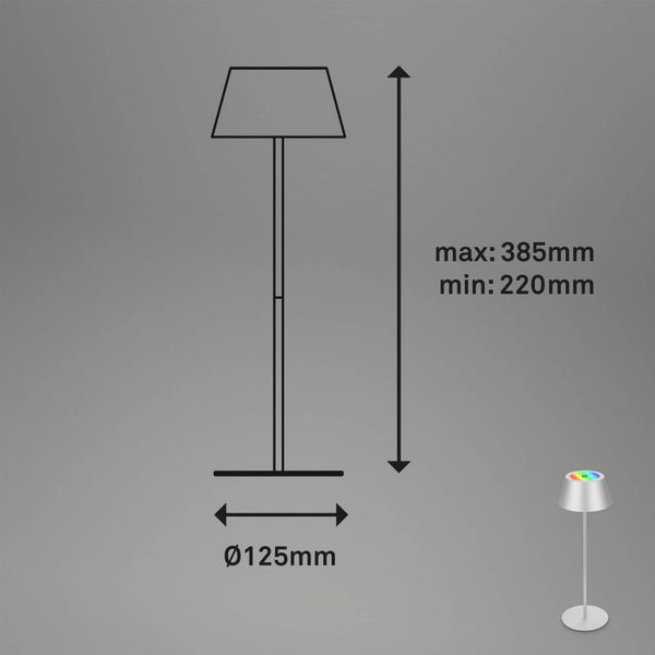Briloner Stolová LED lampa Kiki s batériou RGBW chróm matná, Obývacia izba / jedáleň, kov, 2.6W, K: 38.5cm
