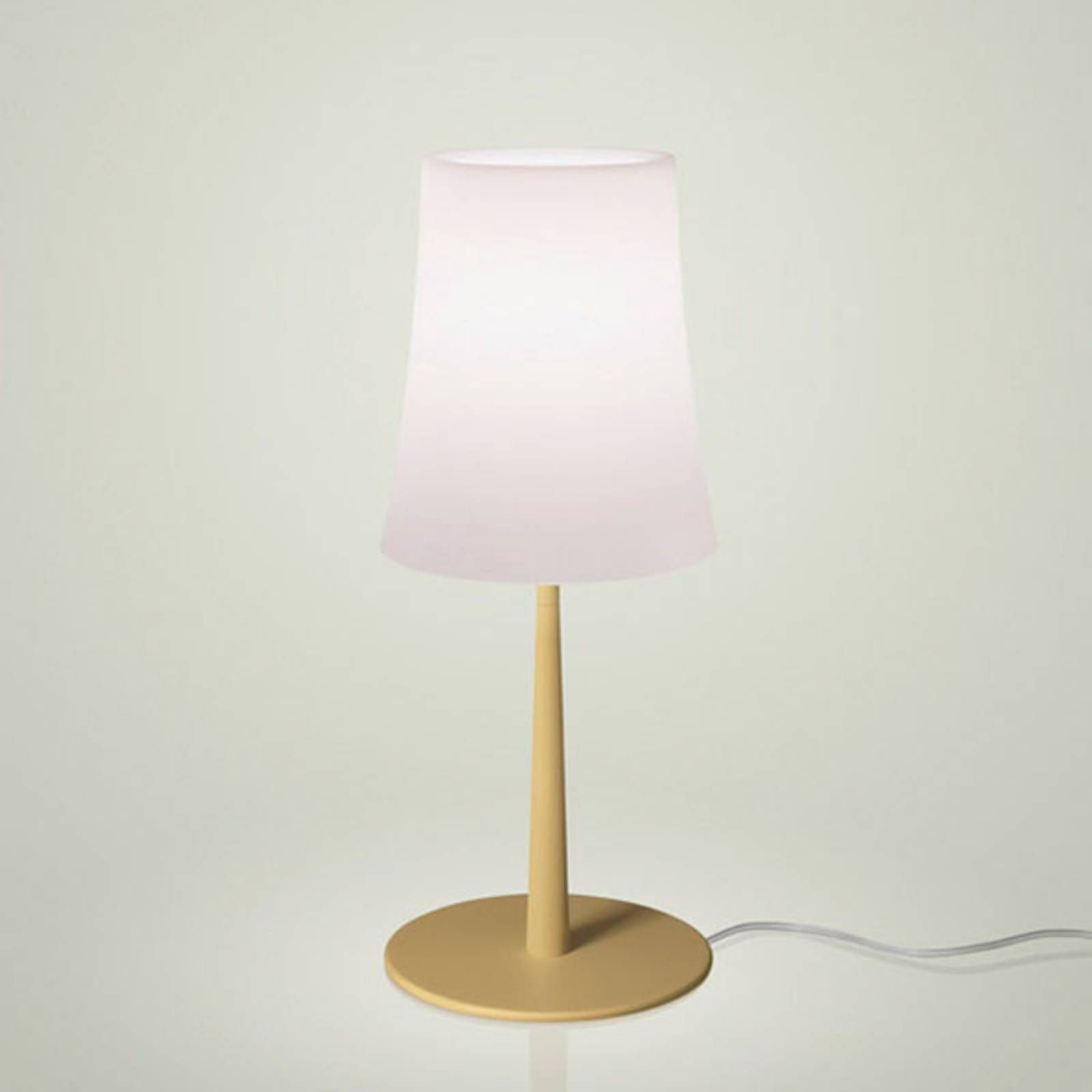 Foscarini Birdie Easy stolová lampa piesková žltá, Obývacia izba / jedáleň, polykarbonát, lakovaná oceľ, E27, 57W, K: 43cm