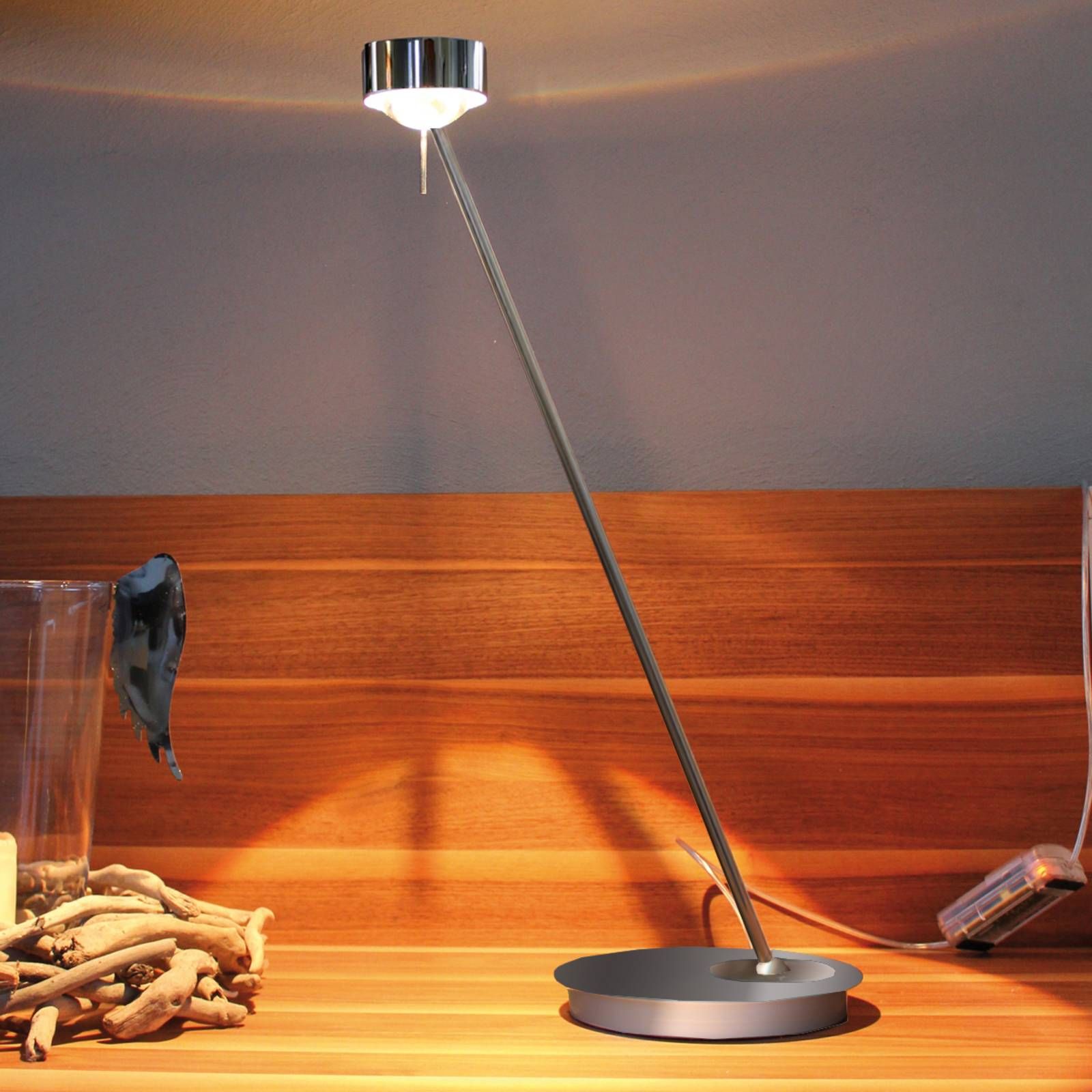 Top Light Stmievateľná stolná lampa PUK TABLE, chróm, Obývacia izba / jedáleň, kov, sklo, G9, 48W